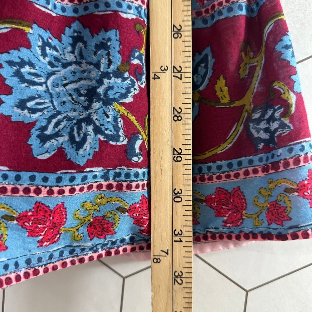 Sundance Womens XL Burgundy Floral Cotton Button Front Midi Skirt with Pockets - Picture 8 of 9